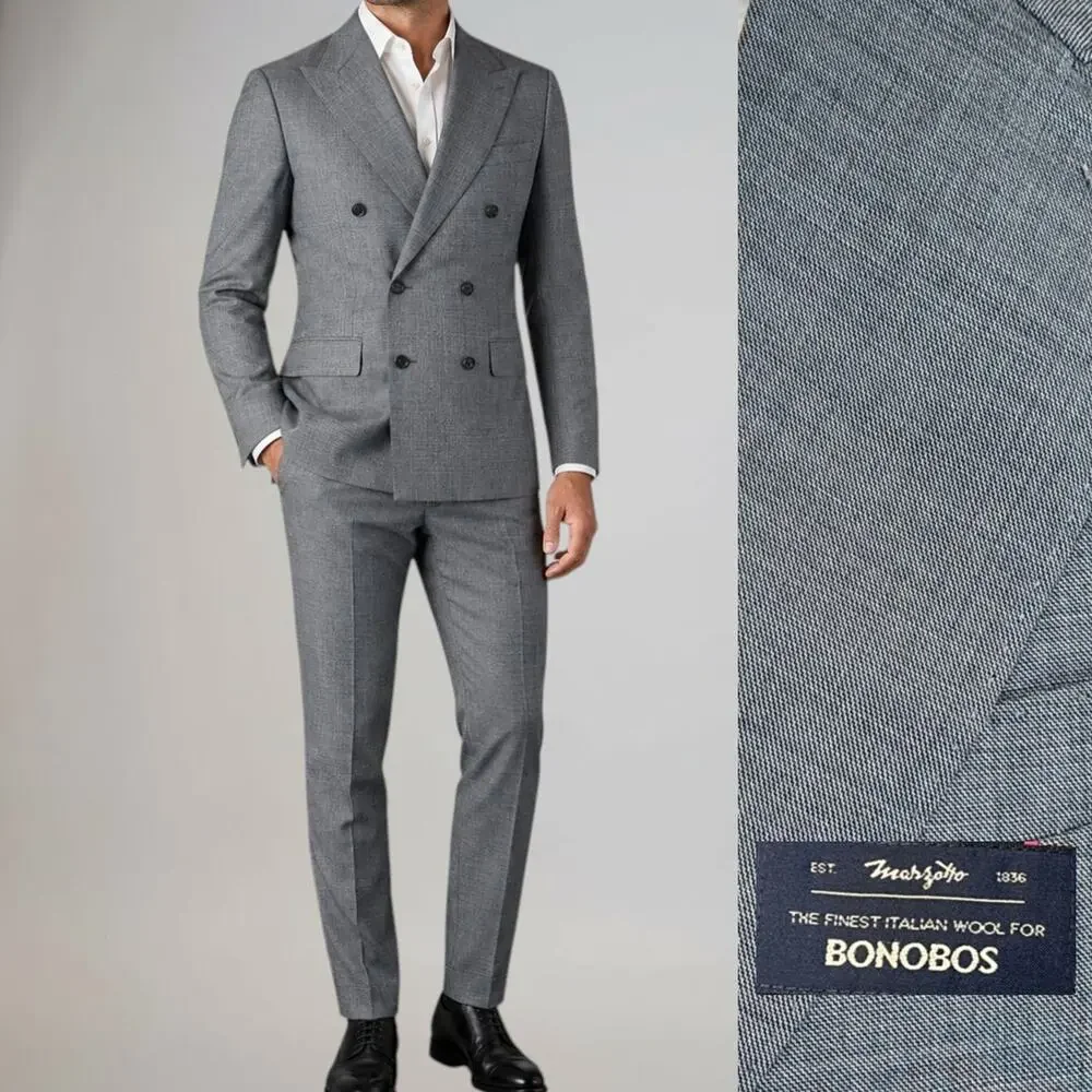 Bonobos Marzotto Italian Wool 38R 29x34 Gray Double Breasted Statement Suit